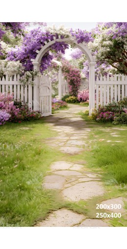 Tło fotograficzne „Biała brama w kwitnącym ogrodzie” | E_799